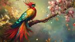五彩神鳥(niǎo)棲于繁花枝頭