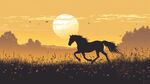 夕陽(yáng)下駿馬在草原馳騁