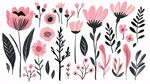 粉色花卉植物插畫元素