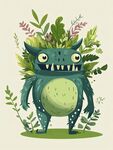 綠色萌怪與植物共舞