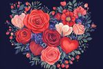 心形花卉插畫 浪漫花卉組合