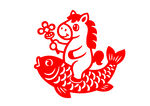 馬騎錦鯉剪紙圖案