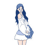 藍發(fā)少女手持衣物