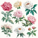 多彩芍藥花卉插畫素材