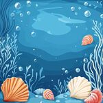 海底貝殼與海草夢幻場景