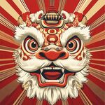 舞獅頭插畫 中式喜慶風格