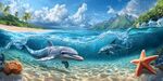 海底海豚與美麗海洋景觀