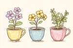 彩色杯植花卉插畫