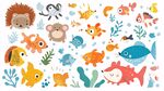 可愛海洋與陸地動(dòng)物插畫