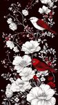 花鳥圖飾 紅鳥棲于繁花間