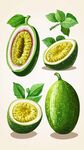 奇異瓜插畫(huà) 完整與剖開(kāi)形態(tài)