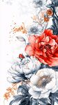 水墨花卉圖 紅牡丹與白牡丹