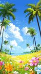 夏日海濱花海夢幻美景