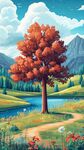 秋日湖畔獨(dú)樹風(fēng)景畫