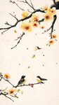 花鳥圖 枝頭雙雀伴繁花