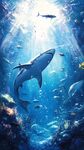 夢幻海底世界中的鯊魚游弋