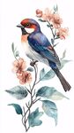 花鳥圖 彩羽小鳥棲繁花