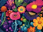 夢(mèng)幻多彩花卉插畫