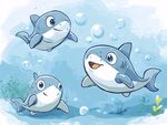 可愛鯊魚在水中歡快暢游