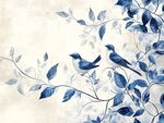 藍(lán)白花鳥圖 枝頭雙雀棲