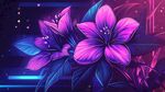 夢(mèng)幻紫花與霓虹光影世界