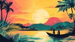 熱帶湖畔夕陽下的靜謐時光