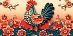 公雞瑞花剪紙風插畫