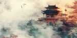 古風(fēng)樓閣隱于云霧間