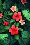 熱帶花卉與綠葉精美插畫(huà)