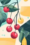 枝頭紅櫻桃與綠葉插畫