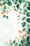 水彩風(fēng)綠葉粉花裝飾圖