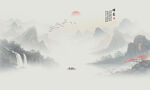 意境水墨山畫背景壁畫