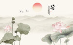 水墨荷花壁紙壁畫