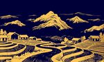 梯田田園風(fēng)格線描背景