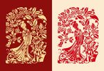 中式明代美女桂花藝術(shù)圖案