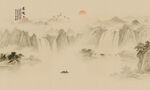 流水生財水墨山水背景墻壁畫