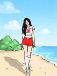 海灘時尚少女漫步