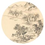 新中式水墨山水圓形裝飾畫