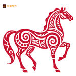 紅色剪紙風(fēng)奔騰駿馬圖案