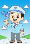 卡通手繪藍(lán)天白云飛機(jī)機(jī)長(zhǎng)插畫(huà)