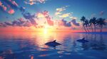 海上日落與海豚的夢幻景象