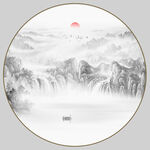 圓形水墨山水畫