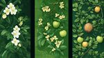 三幅綠植花果插畫組圖