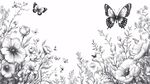 花卉蝴蝶黑白手繪插畫(huà)