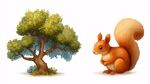 松鼠與綠樹的溫馨畫面