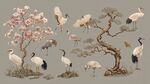 中式花鳥圖 鶴與松梅景致