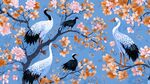 藍(lán)底花鳥圖 鶴棲繁花間