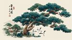 迎客松國(guó)畫(huà) 鶴舞山林間