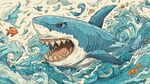 兇猛鯊魚暢游于波濤海洋