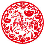 圓形馬年春節(jié)紅色剪紙